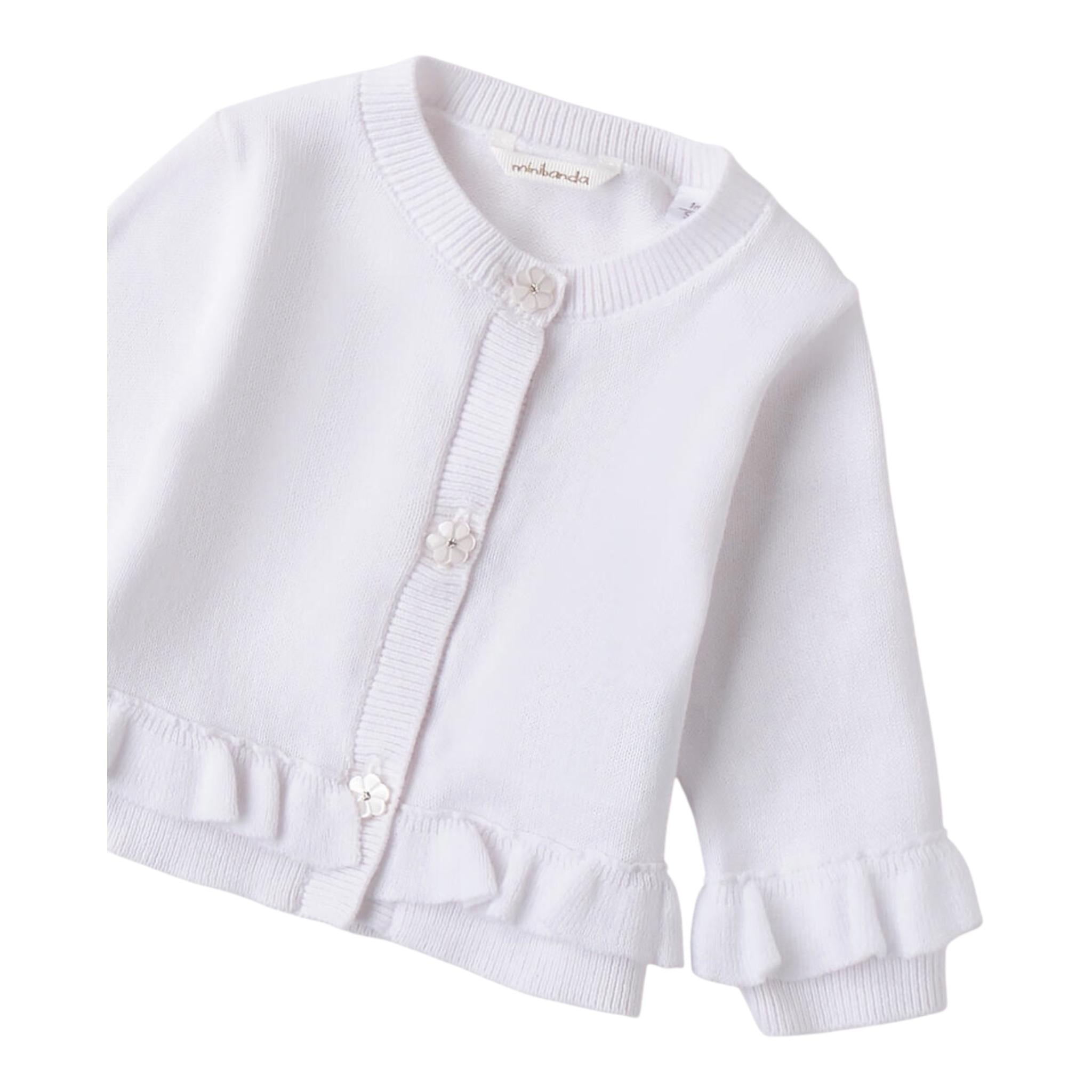 Minibanda Cardigan Tinta Unita con Bottoni Fiori per Neonata 3B762 BIANCO MINIBANDA 