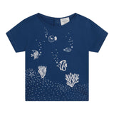 Carre'Ment Beau T-Shirt Rundhalsausschnitt Einfarbig mit Kontrastdruck Blau Für Neugeborene