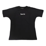 Disclaimer Schwarzes T-Shirt mit Kontrastdruck und Rundhalsausschnitt in Volltonfarbe für Jungen