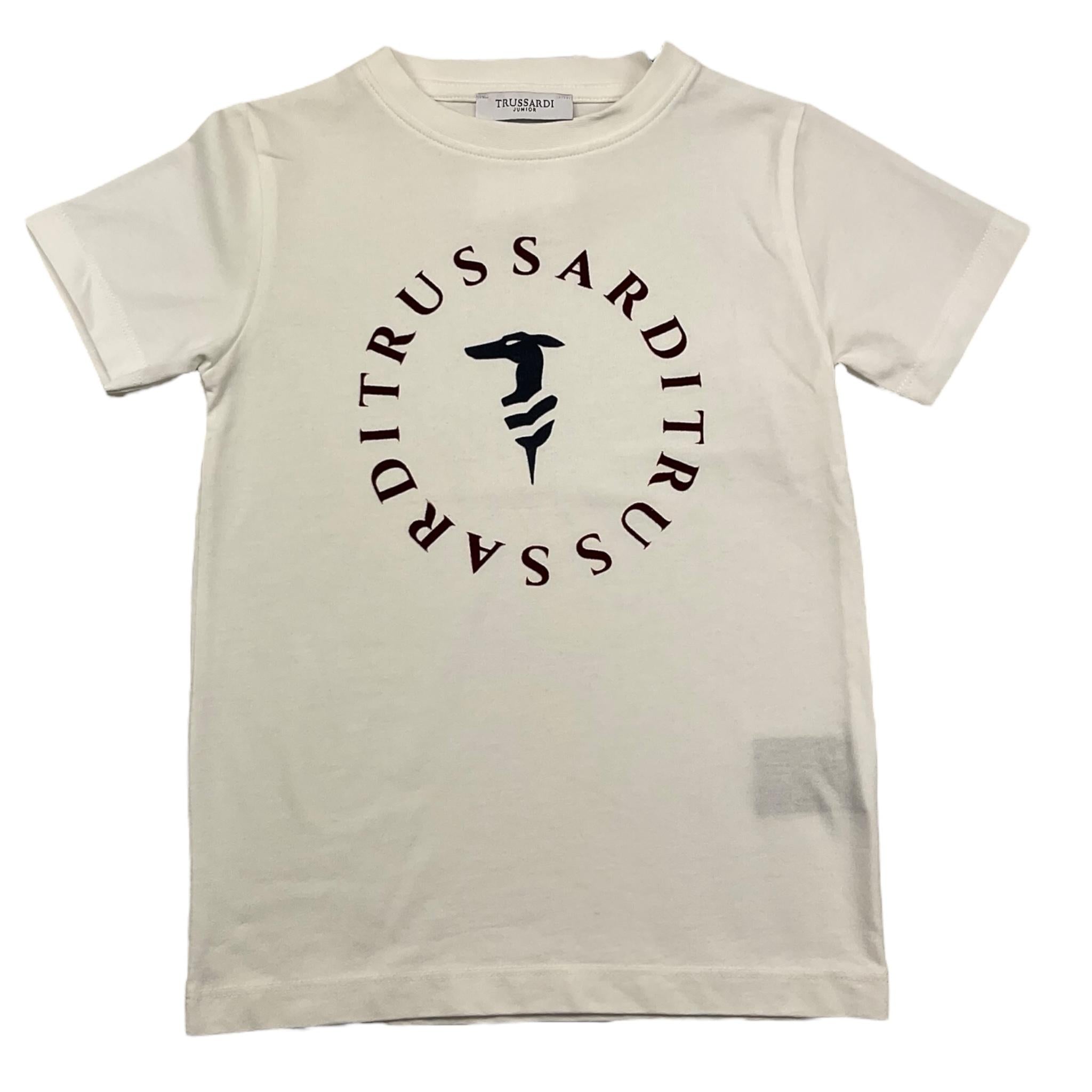 TRUSSARDI t-shirt girocoll tinta unita con stampa in contrasto Panna per Bambino TBA25014TD PANNA TRUSSARDI 