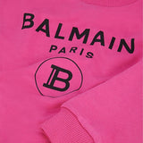 Balmain Felpa Chiusa Girocollo Tinta Unita con Stampa per Bambina 6R4Q80 FUXIA BALMAIN 