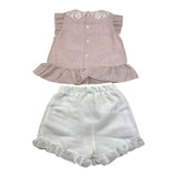 Barcellino Complete Top-Bermuda Zweifarbig Weiß/Rosa für Baby Mädchen