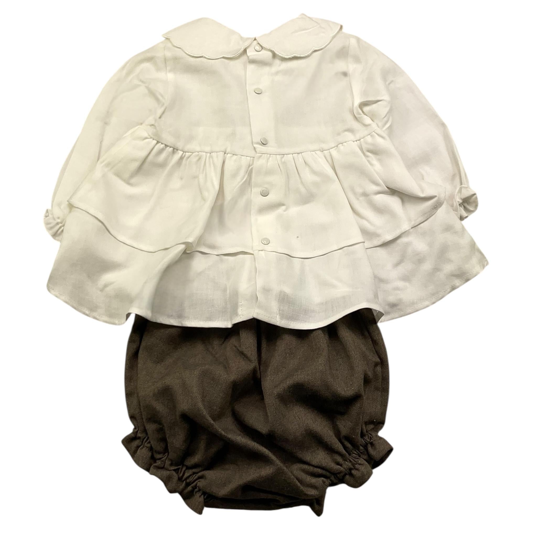 BARCELLINO completo 2 pezzi camicia-culotte Bianco/marrone per Neonata 105308 BIANCO/MARRONE BARCELLINO 