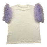 Vicolo Einfarbiges Rundhals-T-Shirt mit Tüllärmeln Creme/Lila für Mädchen