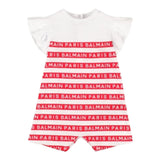 Balmain Strampler Halbarm Streifenmuster Weiß/Rot für Baby Mädchen