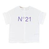 N°21 Schlichtes Halbarm-Shirt mit Kontrast-Print in Weiß für Mädchen