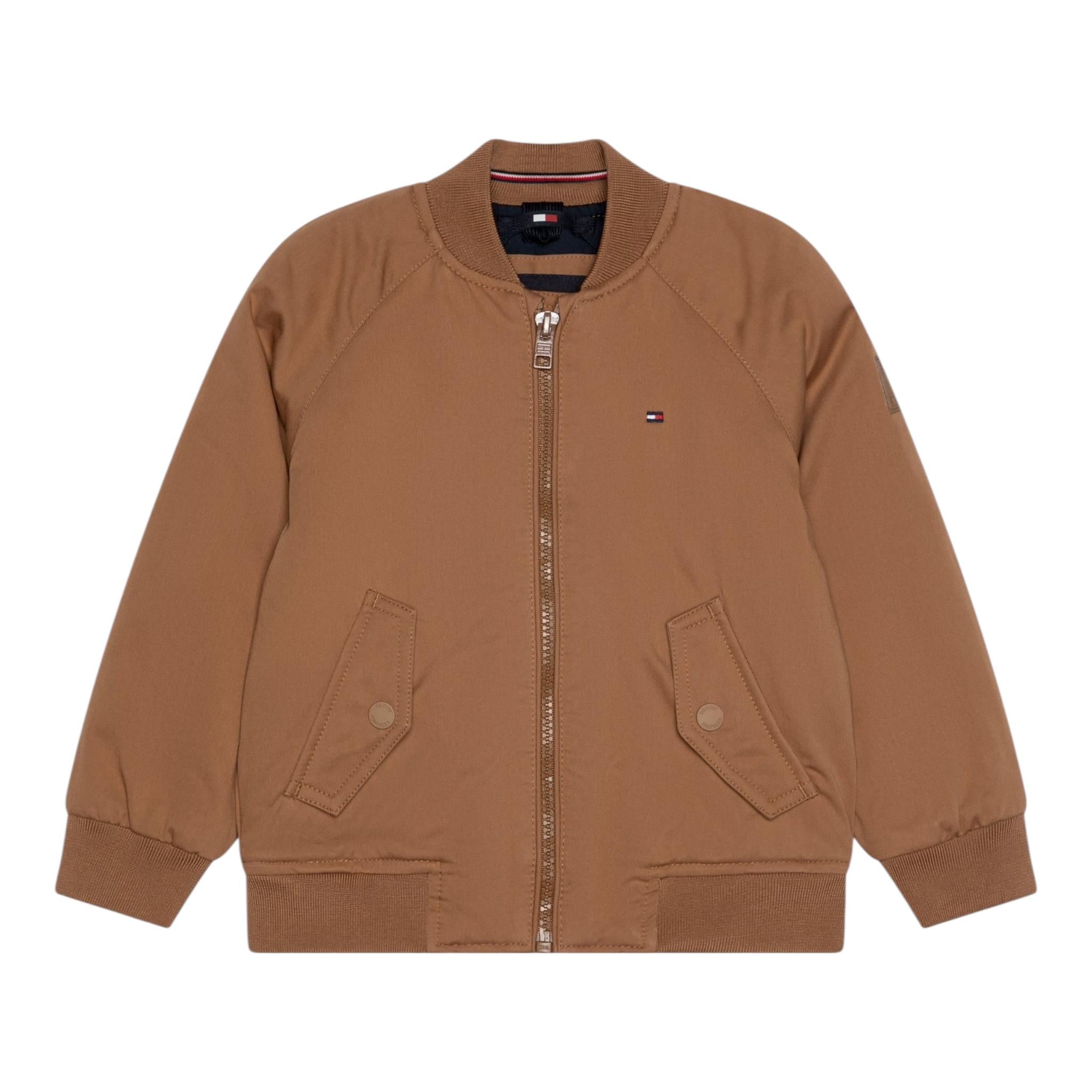 Tommy Hilfiger Giubbino Tinta Unita con Zip E Logo per Bambino KB0KB09363 MARRONE TOMMY HILFIGER 