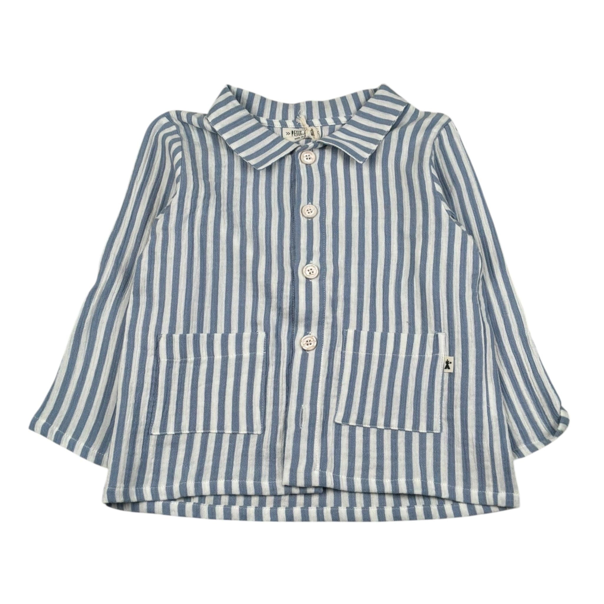 Petit Indi Camicia Tinta Unita con Fantasia A Righe per Bambino SS25BK6838X AZZURRO PETIT INDI 