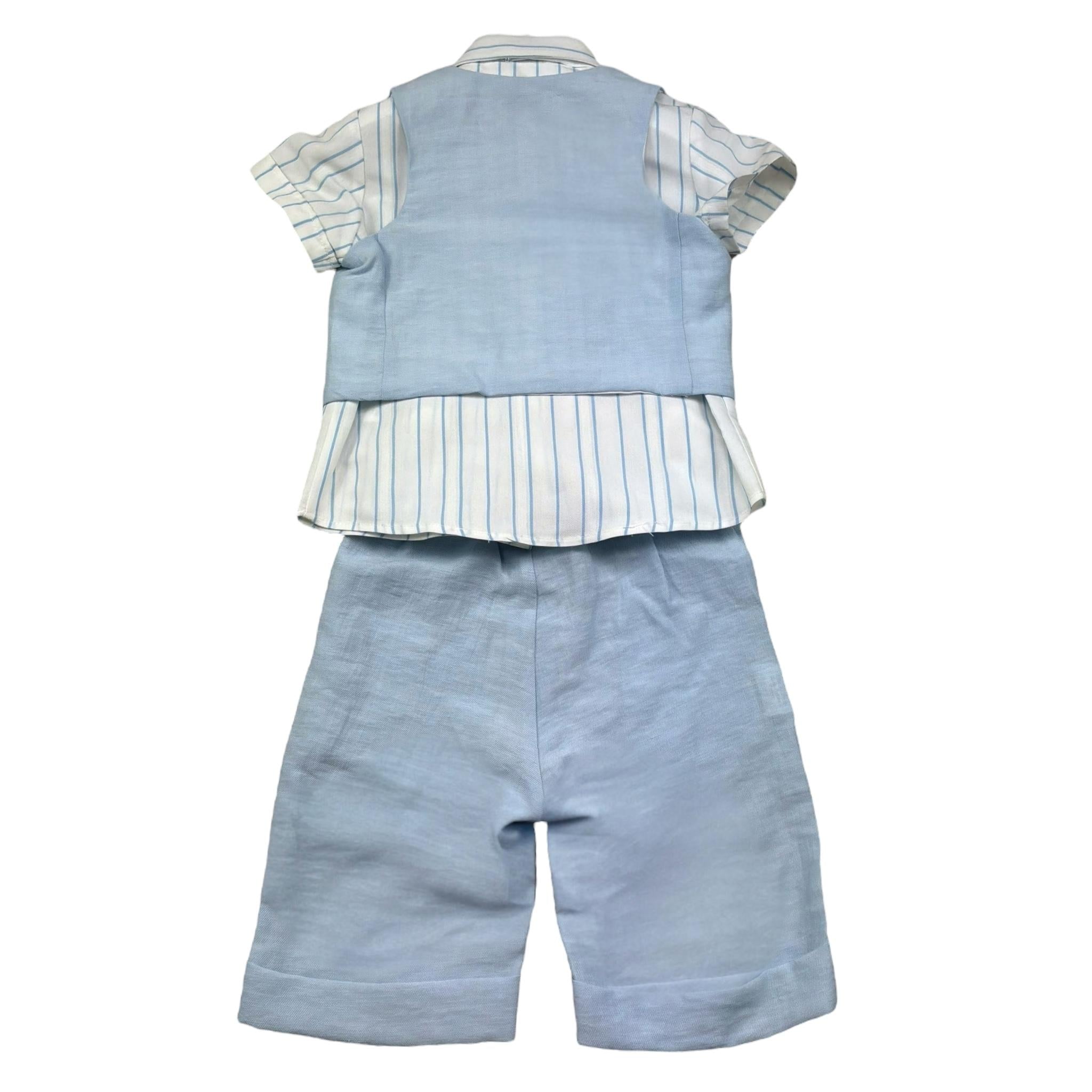 Barcellino Completo 4 Pezzi Camicia-Bermuda-Gilet-Papillon per Neonato 120814 AZZURRO BARCELLINO 
