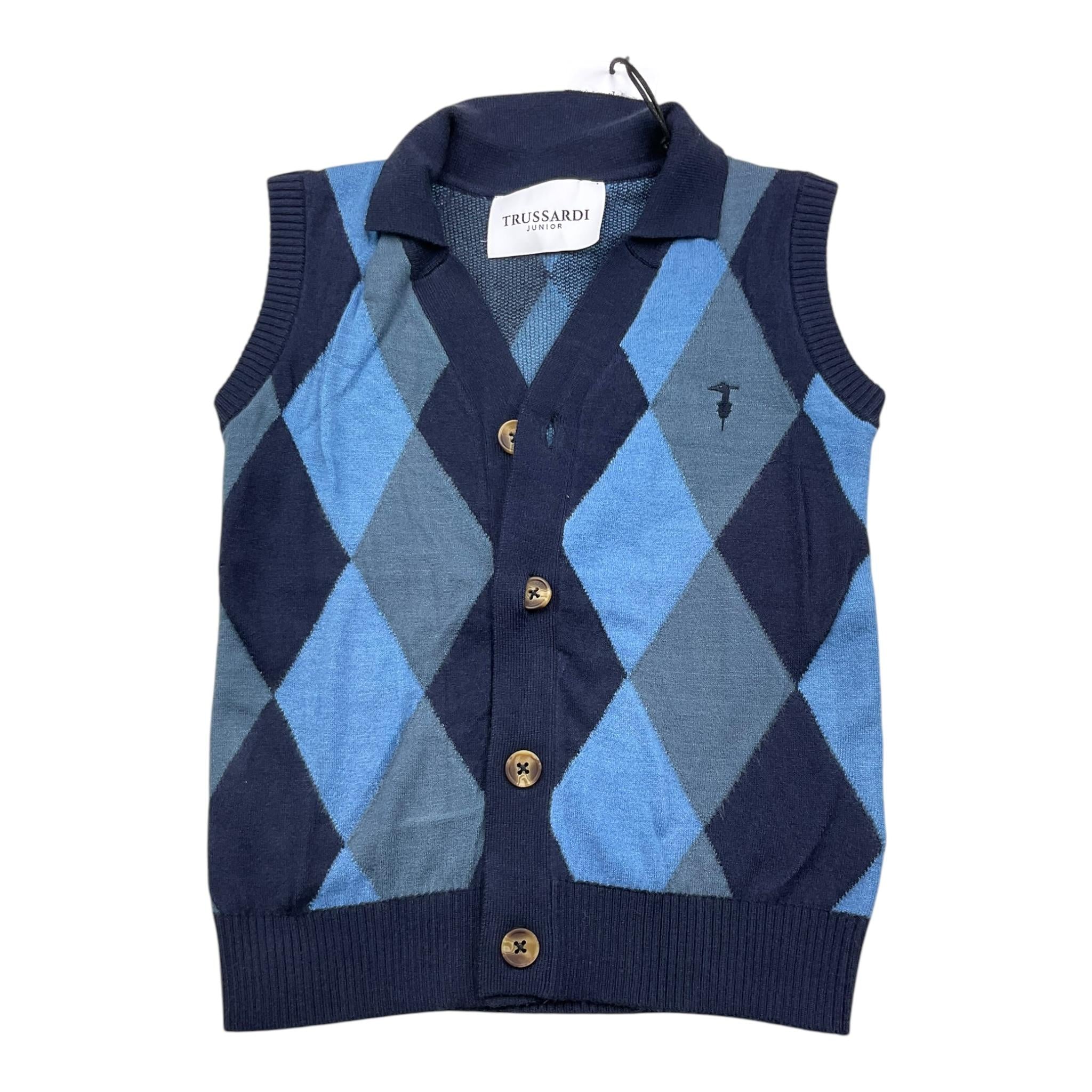 TRUSSARDI gilet tinta unita con fantasia a rombi Blu per Bambino TBA25129GL BLU TRUSSARDI 
