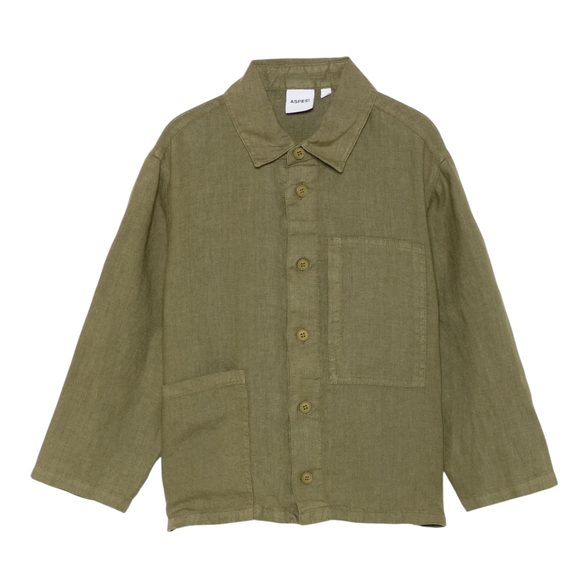 Aspesi Camicia Manica Lunga Tinta Unita per Bambino S25009GCL6000X VERDE ASPESI 