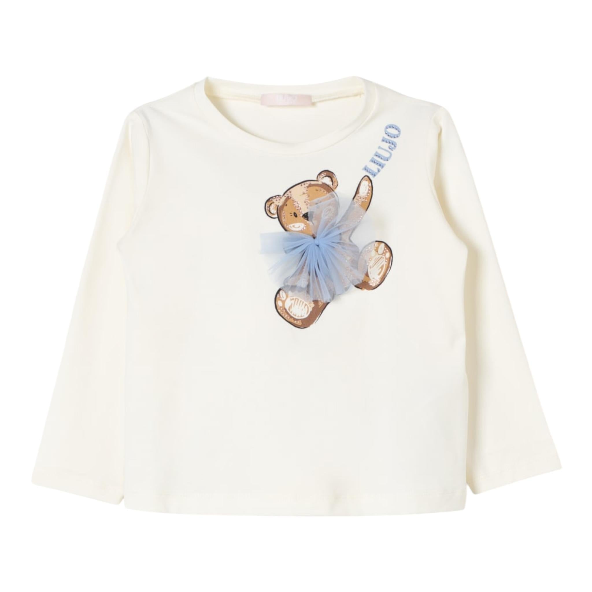 LIU JO shirt girocollo tinta unita con stampa brillantinata e fiocco Panna per Bambina KF4066X PANNA LIU JO 