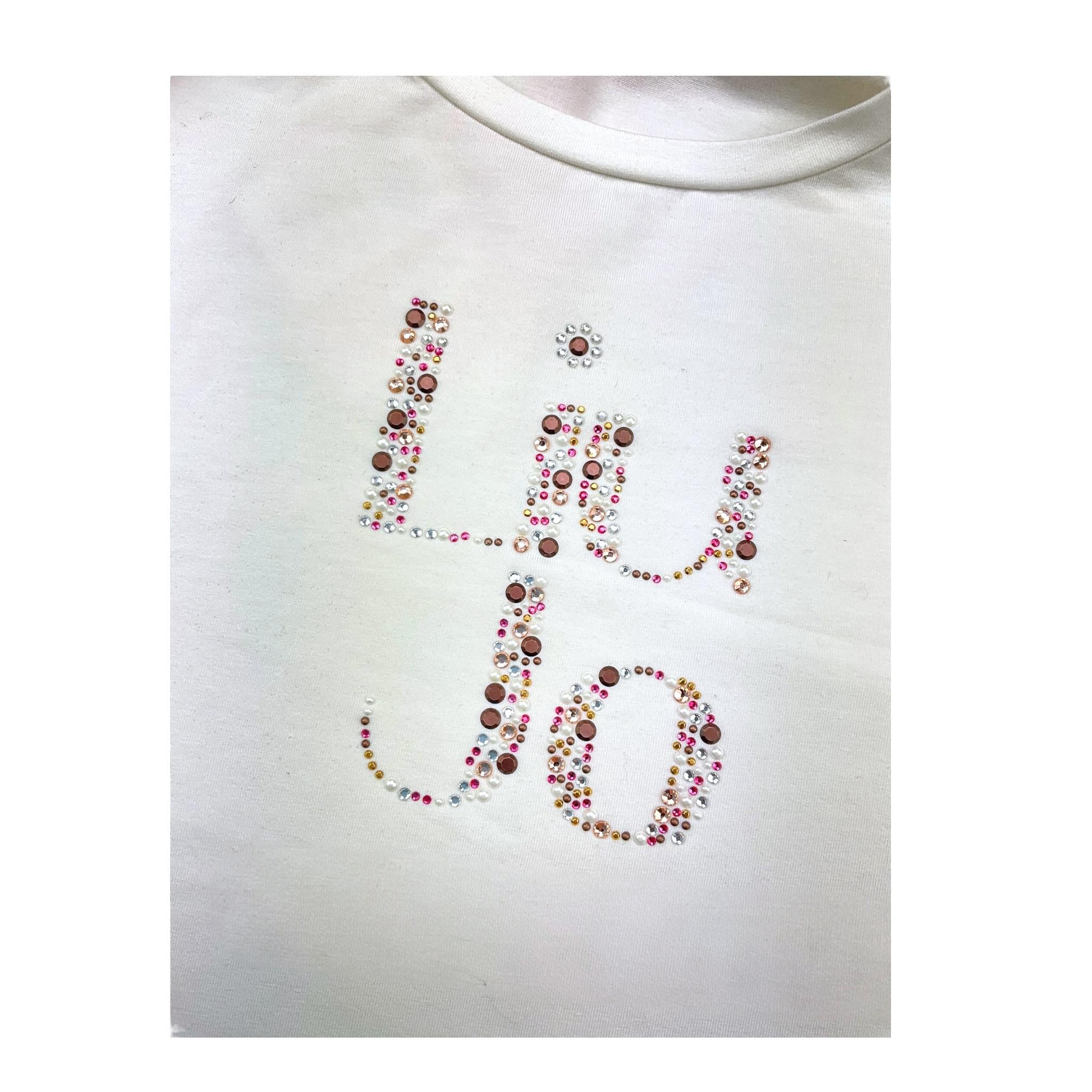 LIU JO shirt girocollo tinta unita con stampa e applicazioni Bianco per Bambina GF4093 BIANCO LIU JO 