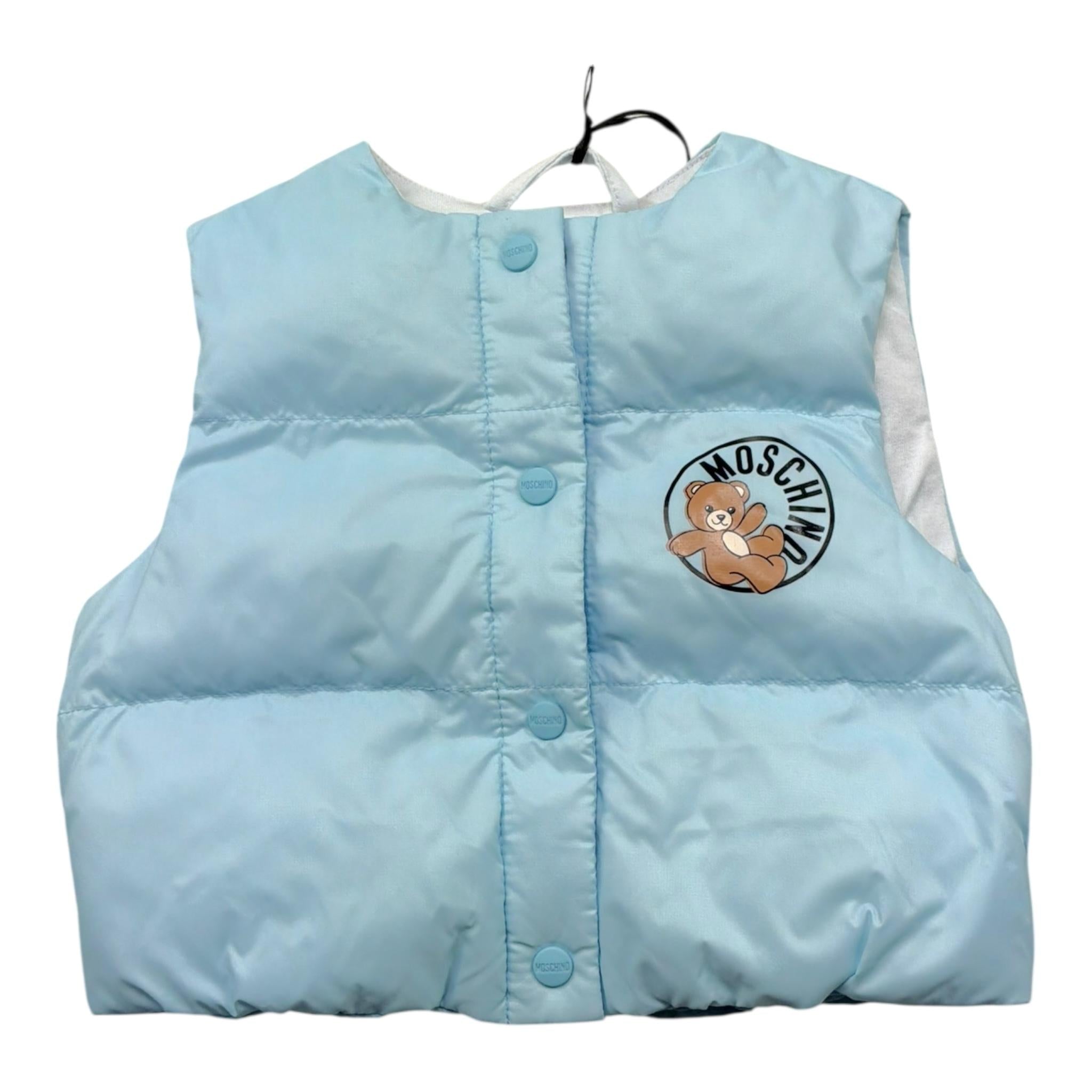 Moschino Giubbino Giromanica Tinta Unita con Stampa per Neonato MUS034 AZZURRO MOSCHINO 