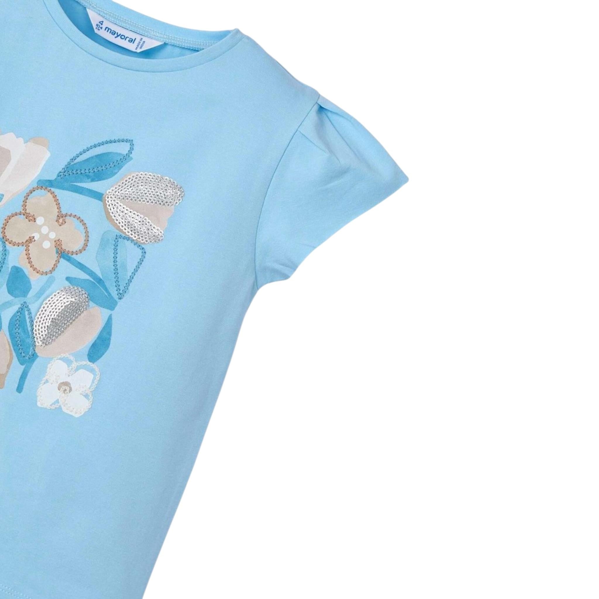 Mayoral T-Shirt Tinta Unita Girocollo con Stampa per Bambina 3015X AZZURRO MAYORAL 
