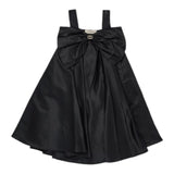 Twinset – Einfarbiges Kleid mit Schleife und kontrastierenden Logo-Hosenträgern in Schwarz für Mädchen