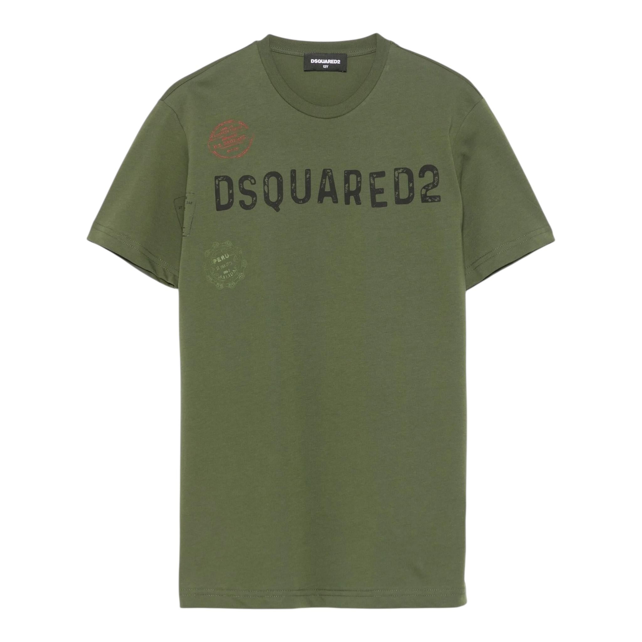 Dsquared2 T-Shirt Girocollo Tinta Unita con Stampa per Bambino DQ2753 VERDE DSQUARED2 