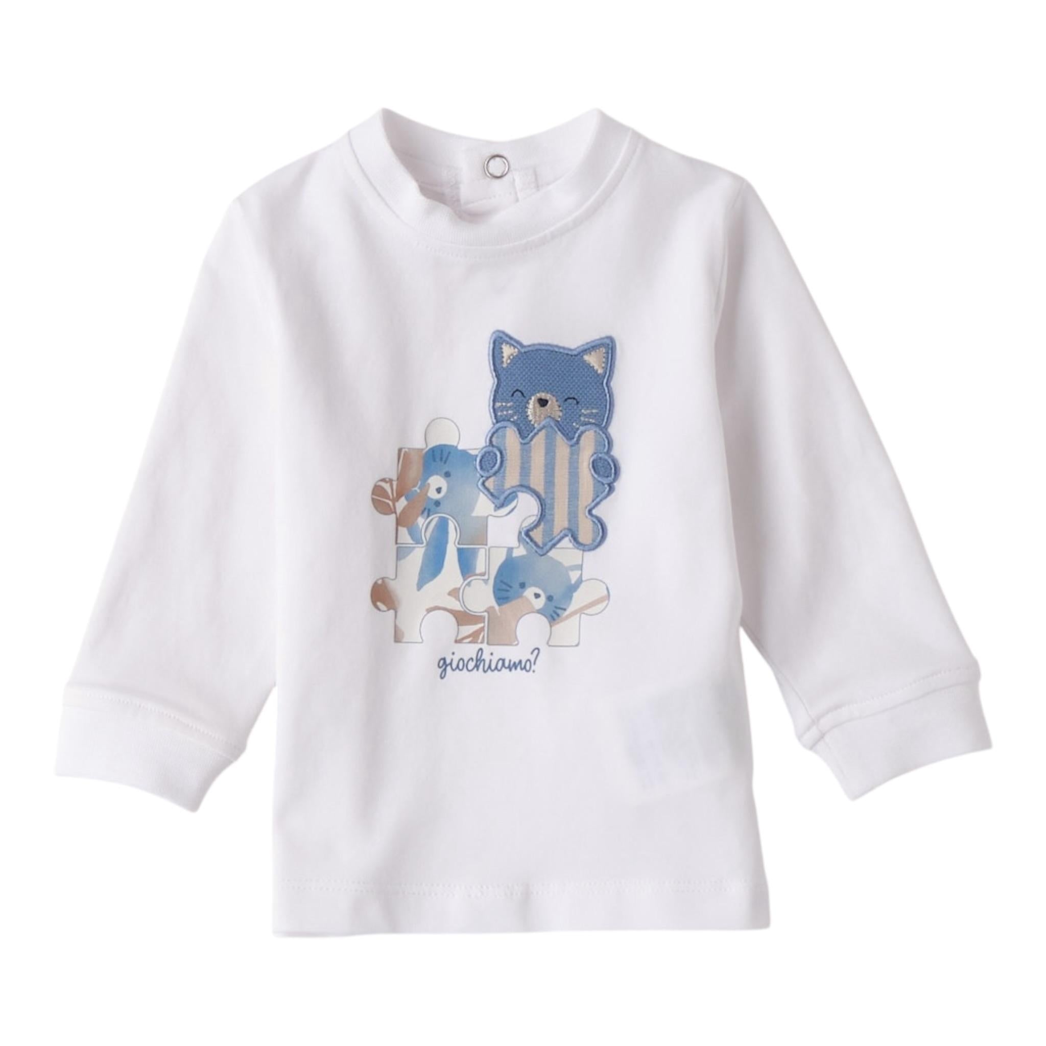 Mini Banda Shirt Tinta Unita Girocollo con Stampa per Neonato 3B608 BIANCO MINI BANDA 