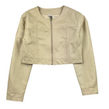 I Do – Schlichte beige Kunstlederjacke mit Reißverschluss für Mädchen