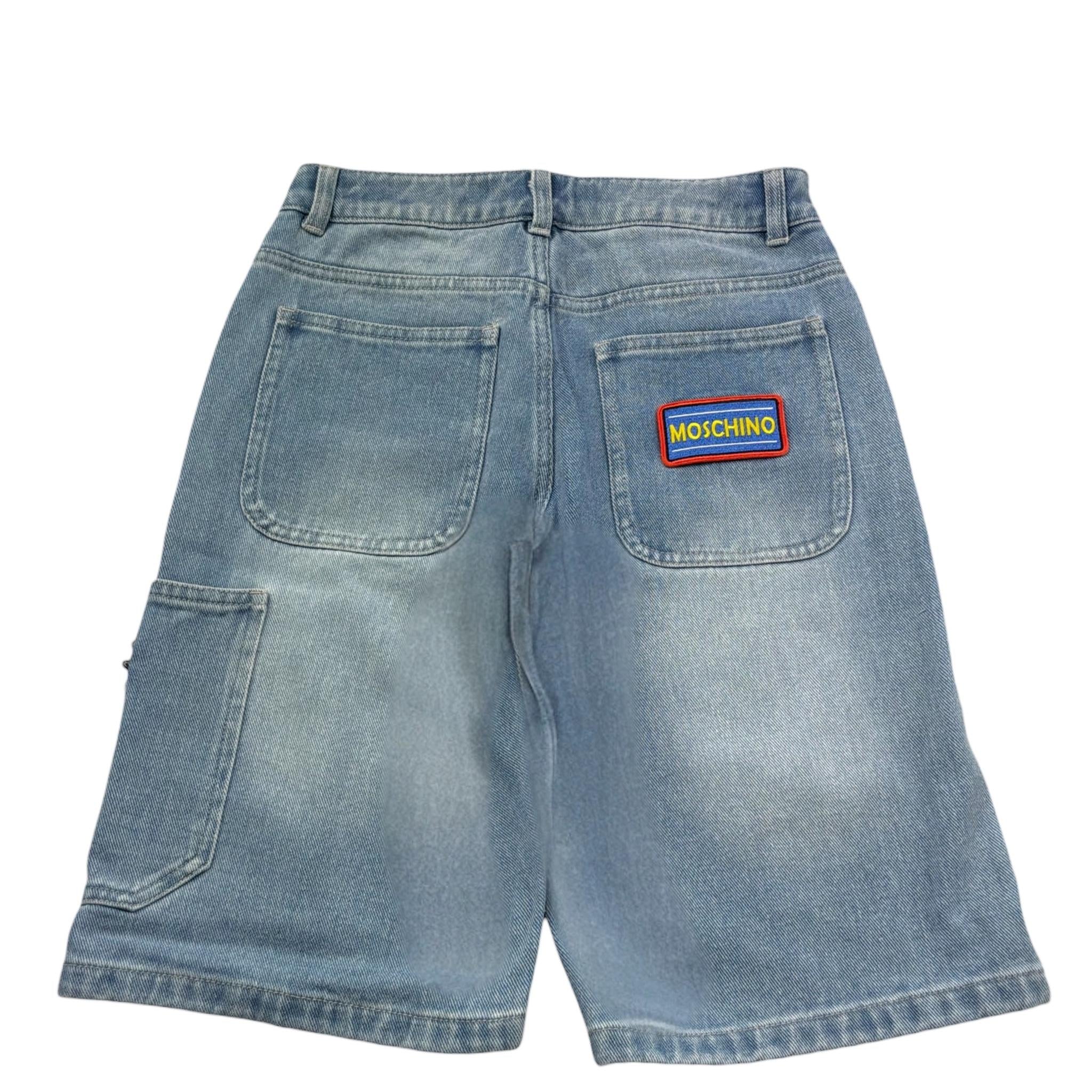 Moschino Bermuda In Denim Tinta Unita con Stampa per Bambino HUQ02K AZZURRO MOSCHINO 