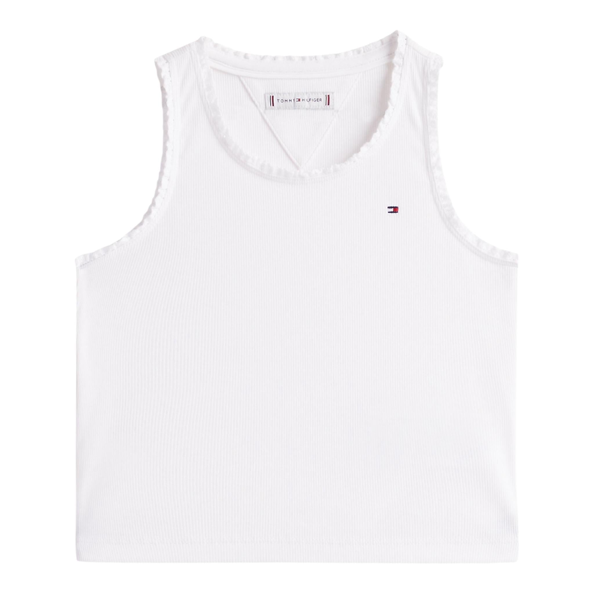 Tommy Hilfiger Canotta Tinta Unita con Ricami per Bambina KG0KG08588 BIANCO TOMMY HILFIGER 
