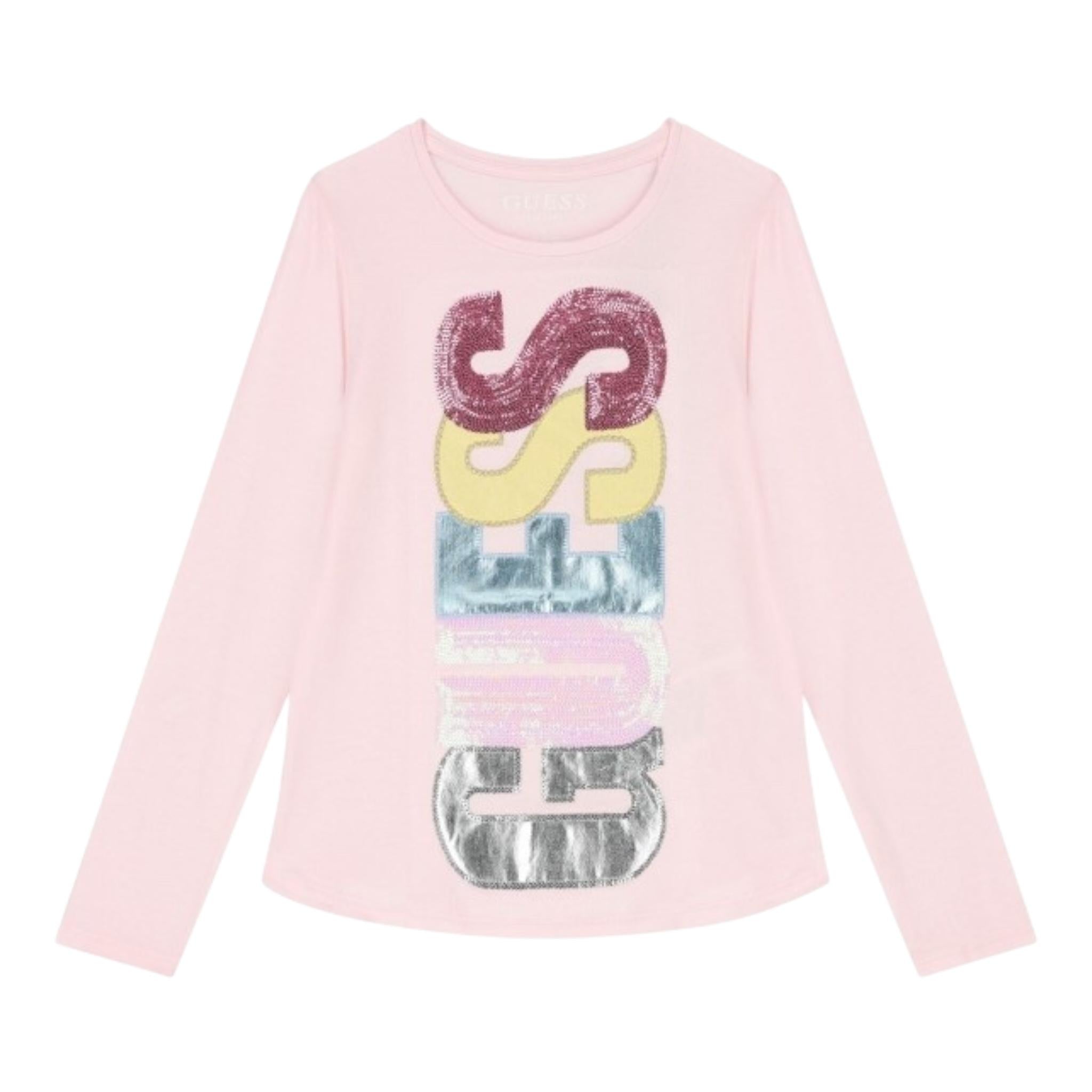 GUESS shirt girocollo tinta unita con stampa Rosa per Bambina K4YI06KAPO0JXX ROSA GUESS 
