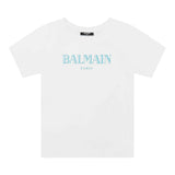 Balmain T-Shirt Girocollo Tinta Unita con Stampa Logo per Bambino BW8P21 BIANCO BALMAIN 