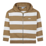 Boss Zweifarbiges Strick-Sweatshirt mit Streifenmuster, Reißverschluss und Kapuze, Weiß/Beige, für Jungen