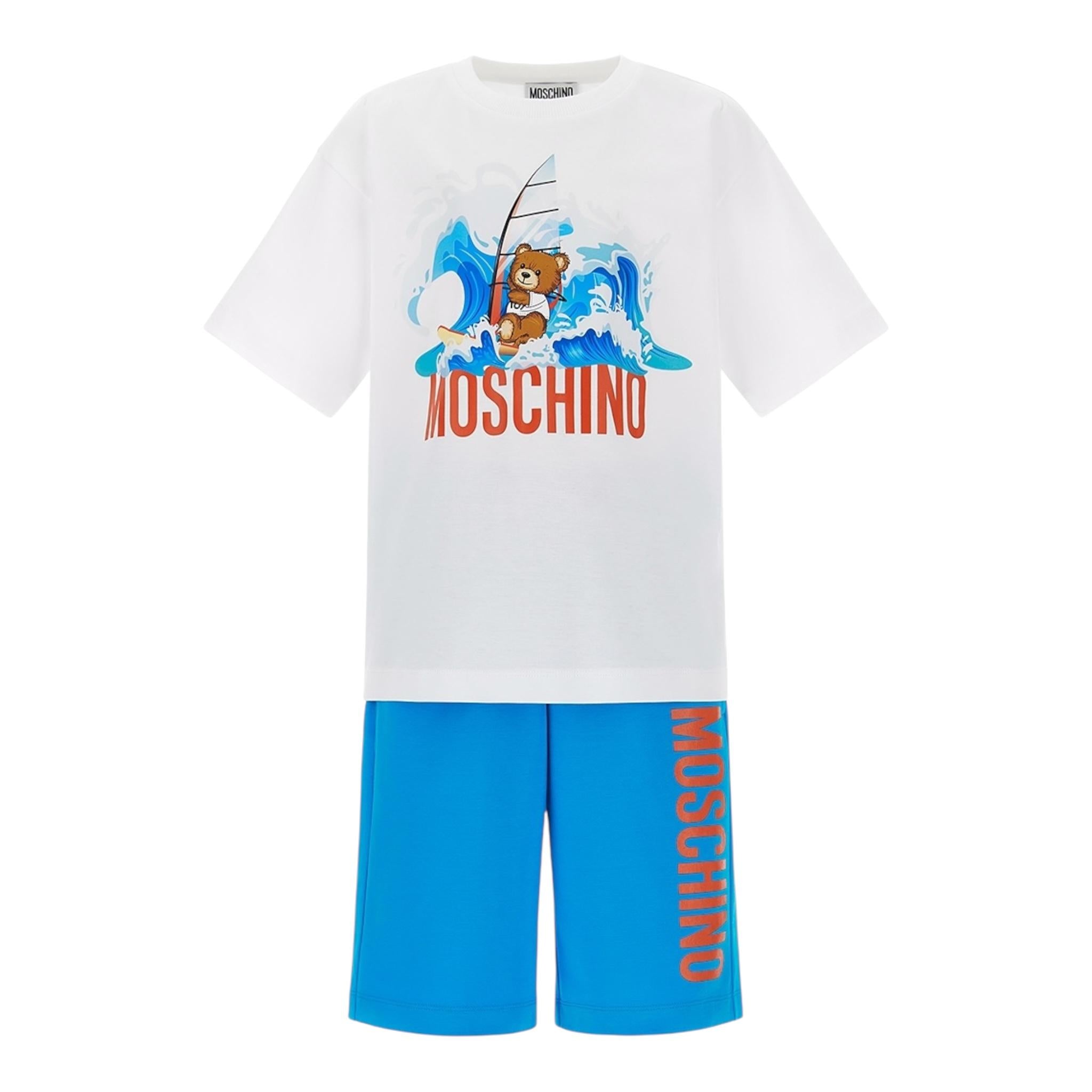 Moschino Completo 2 Pezzi T-Shirt-Bermuda Bicolore per Bambino HUG00QX BIANCO/AZZURRO MOSCHINO 