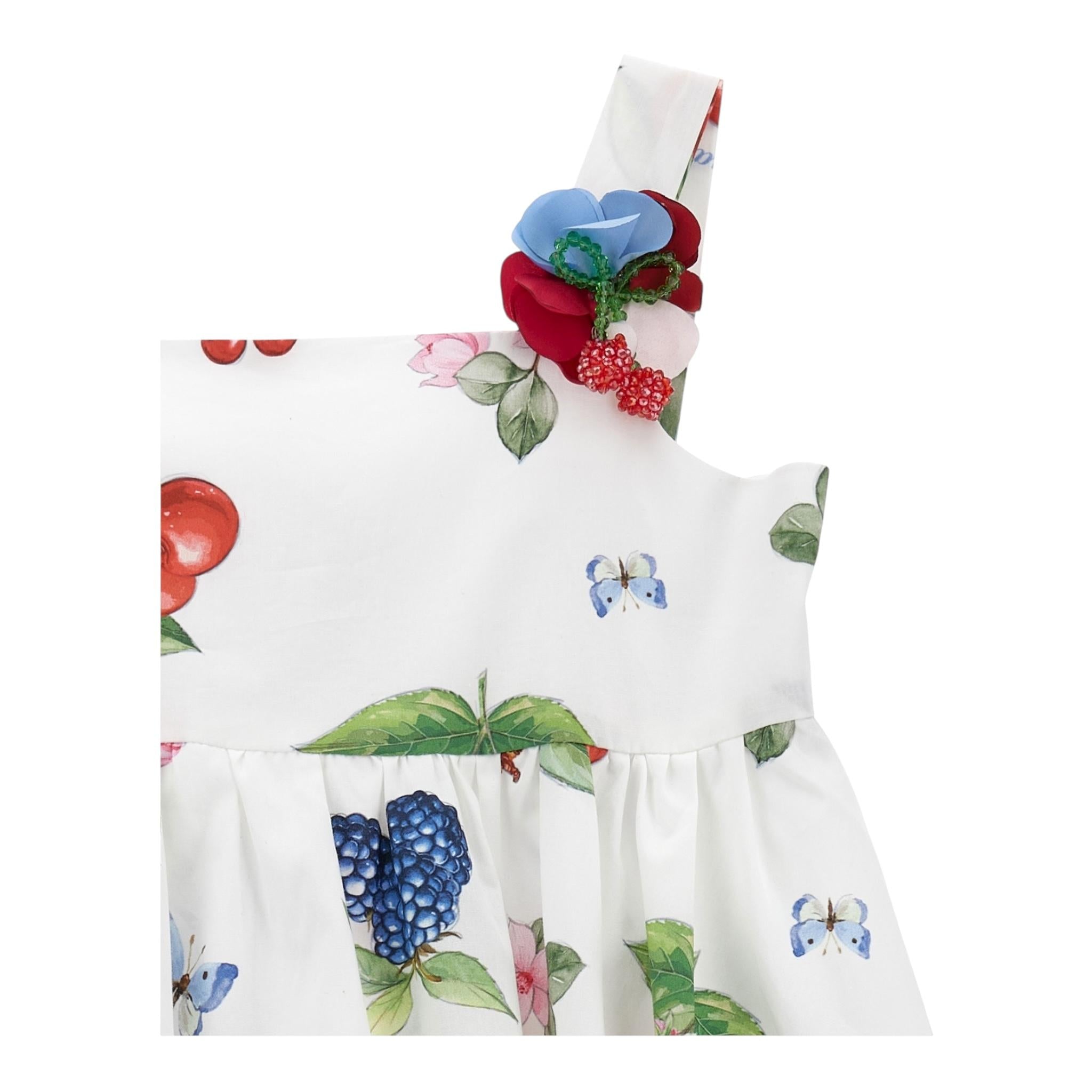 Monnalisa Abito Tinta Unita con Fantasia Fiori per Bambina 11E922 BIANCO MONNALISA 