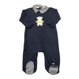 Lalalu‘ Einfarbiger Onesie mit blau gestreiftem Kragenmuster für Neugeborene