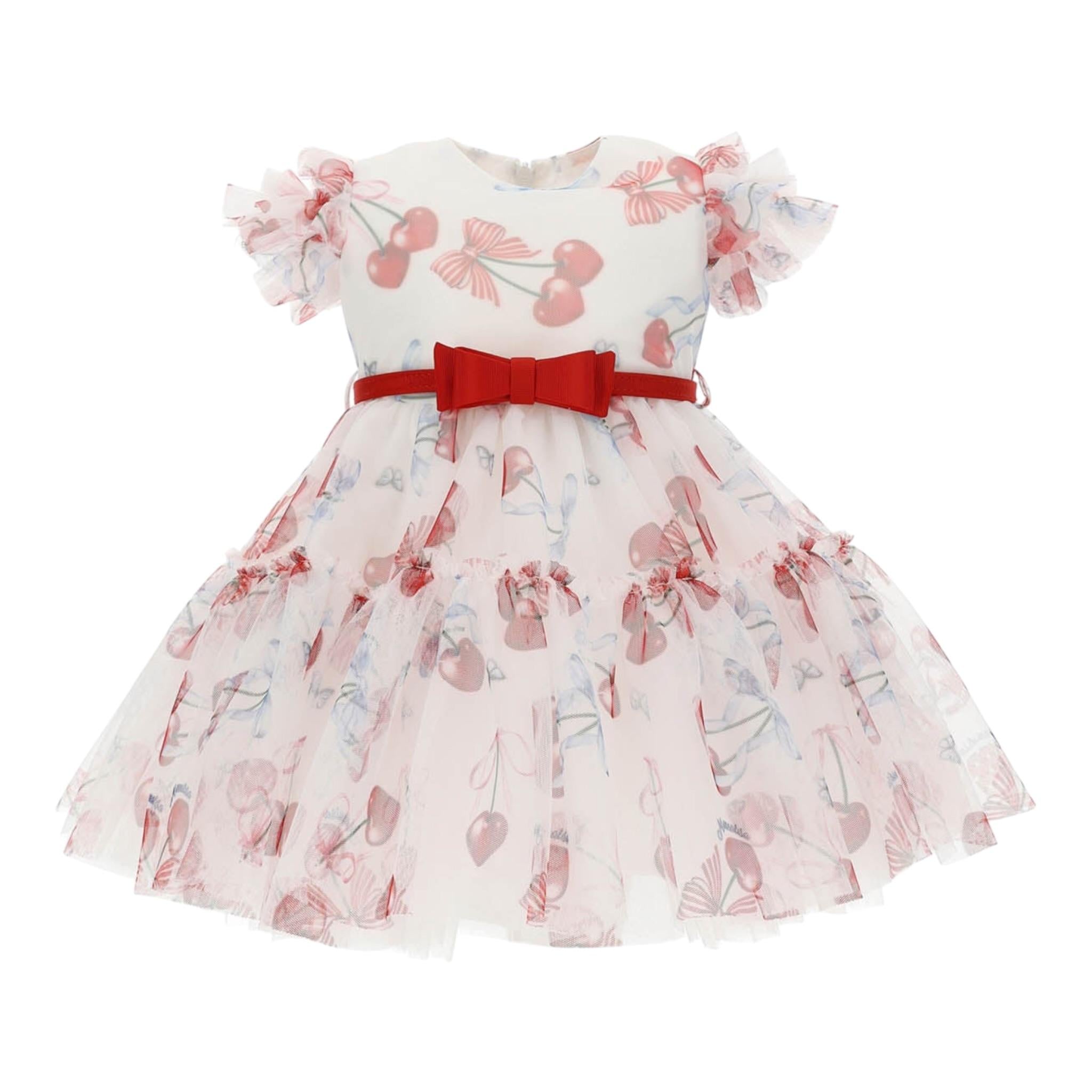 Monnalisa Abito Mezza Manica tinta unita con Tulle Bianco per Neonata 319912 BIANCO MONNALISA 