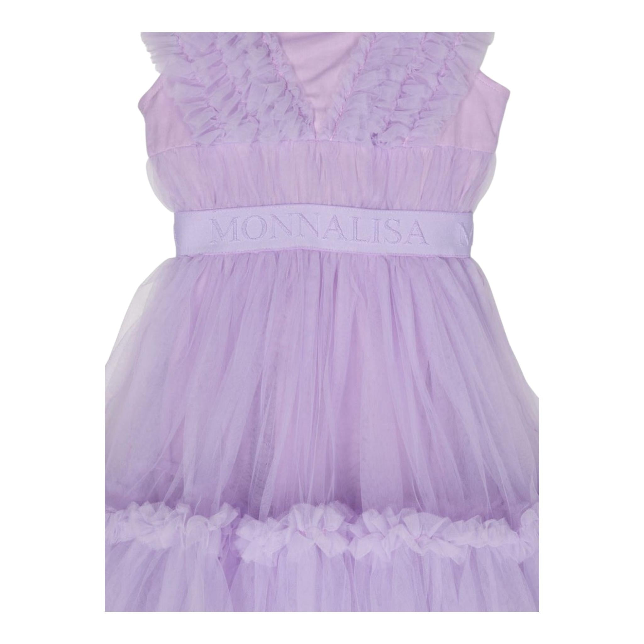 Monnalisa Abito Tinta Unita Giromanica con Tulle per Bambina 17C906 LILLA MONNALISA 