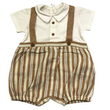 Barcellino Zweifarbiger Strampler Halbarm Weiß/Beige für Neugeborene