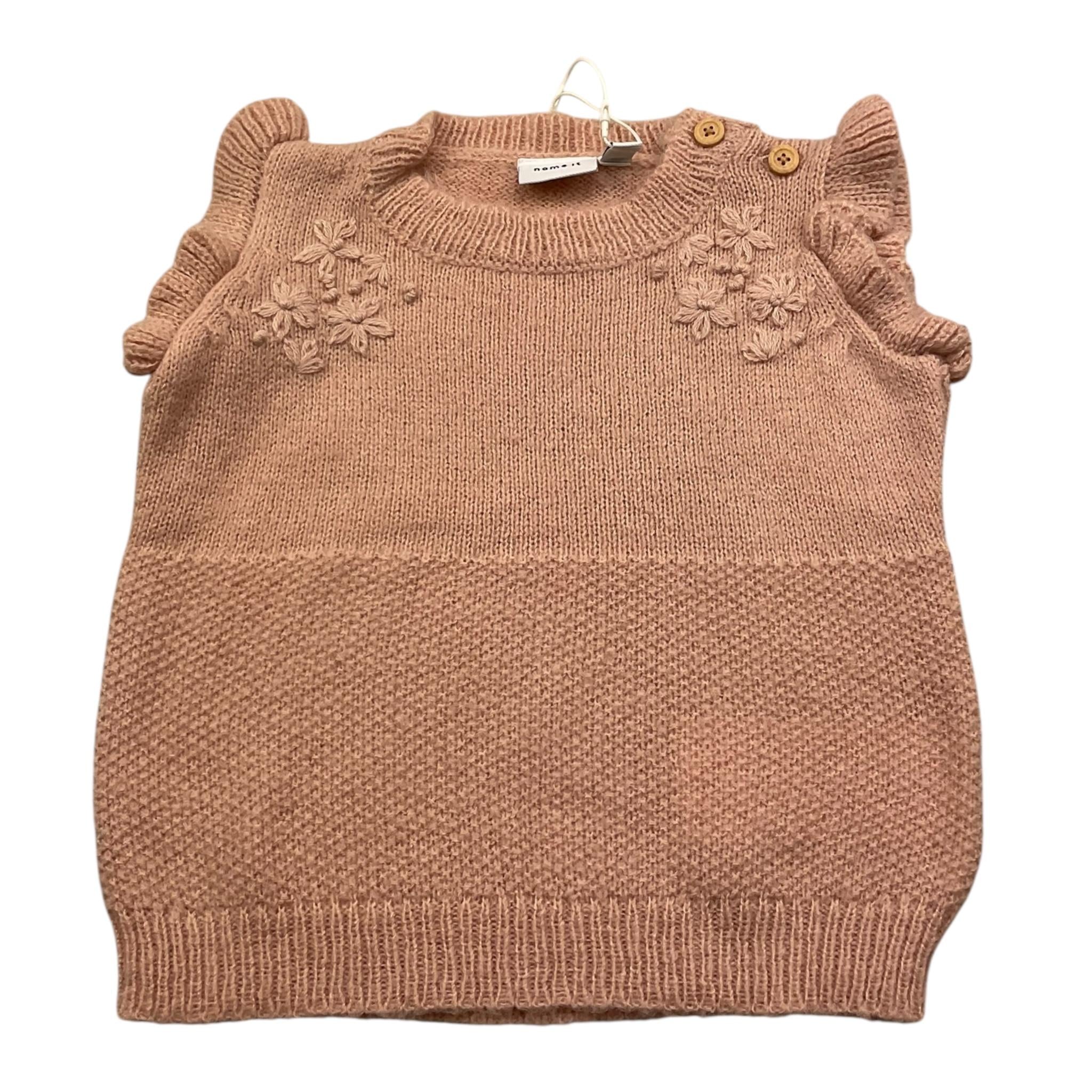 NAME.IT gilet girocollo tinta unita con ricami Rosa per Neonata 13220999 ROSA NAME.IT 