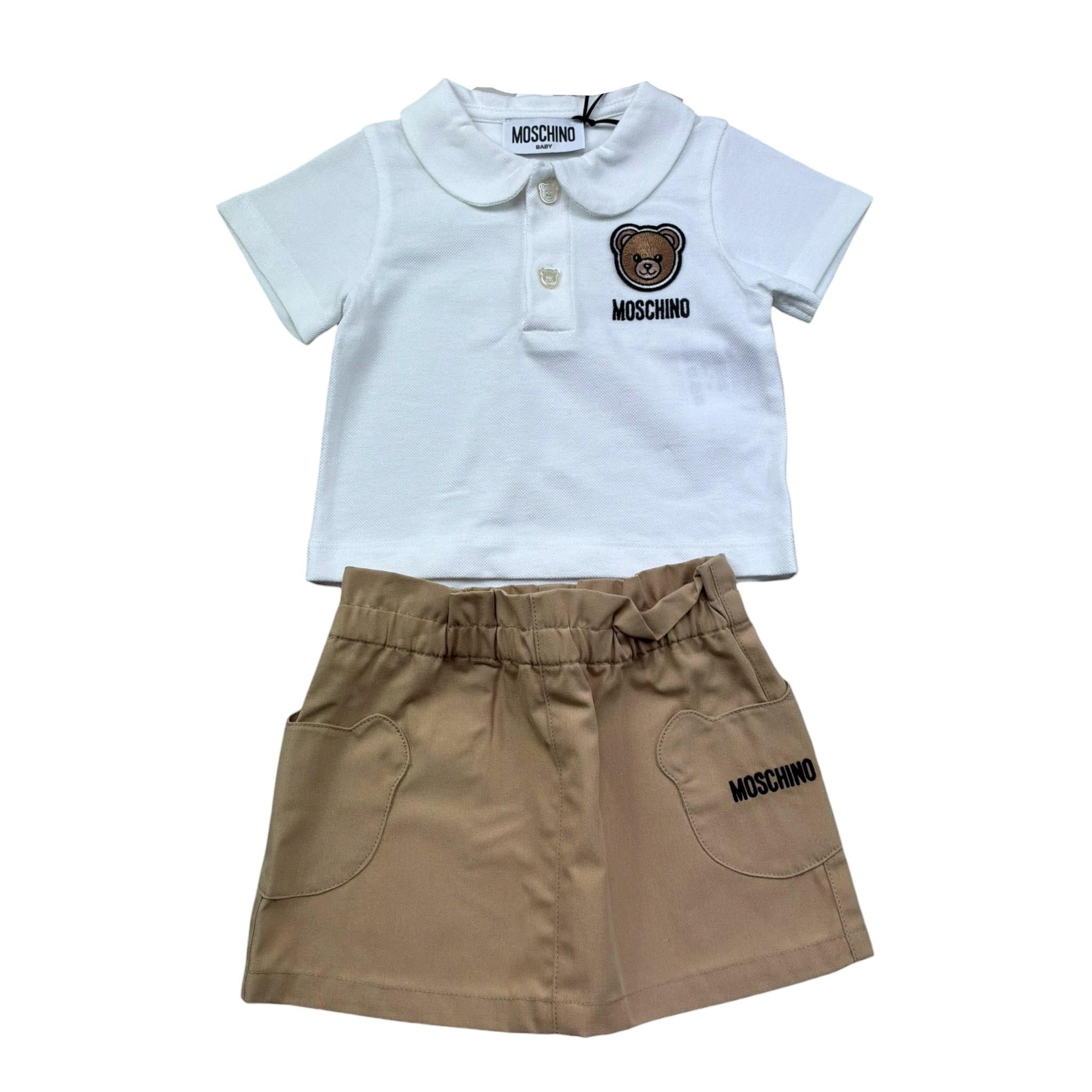 Moschino Completo 2 Pezzi Polo-Gonna per Neonata MDG01L BIANCO MOSCHINO 