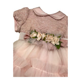Helle Farben Halbarm Einfarbiges Kleid mit rosa Tüll für Baby Mädchen