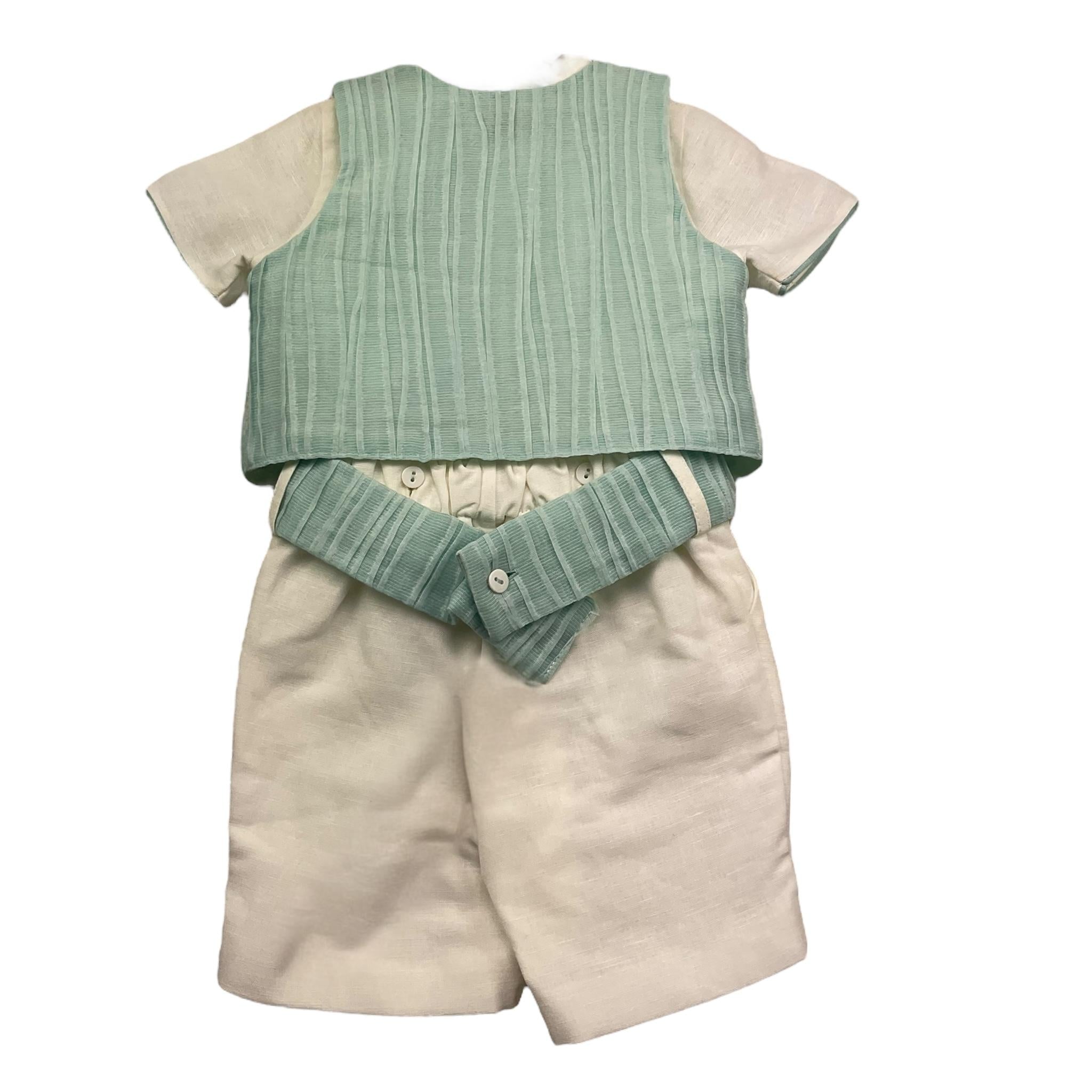 Pontoporponto Completo 4 Pezzi Camicia-Bermuda-Gilet-Papillon per Neonato 6120 BIANCO/VERDE ACQUA PONTOPORPONTO 
