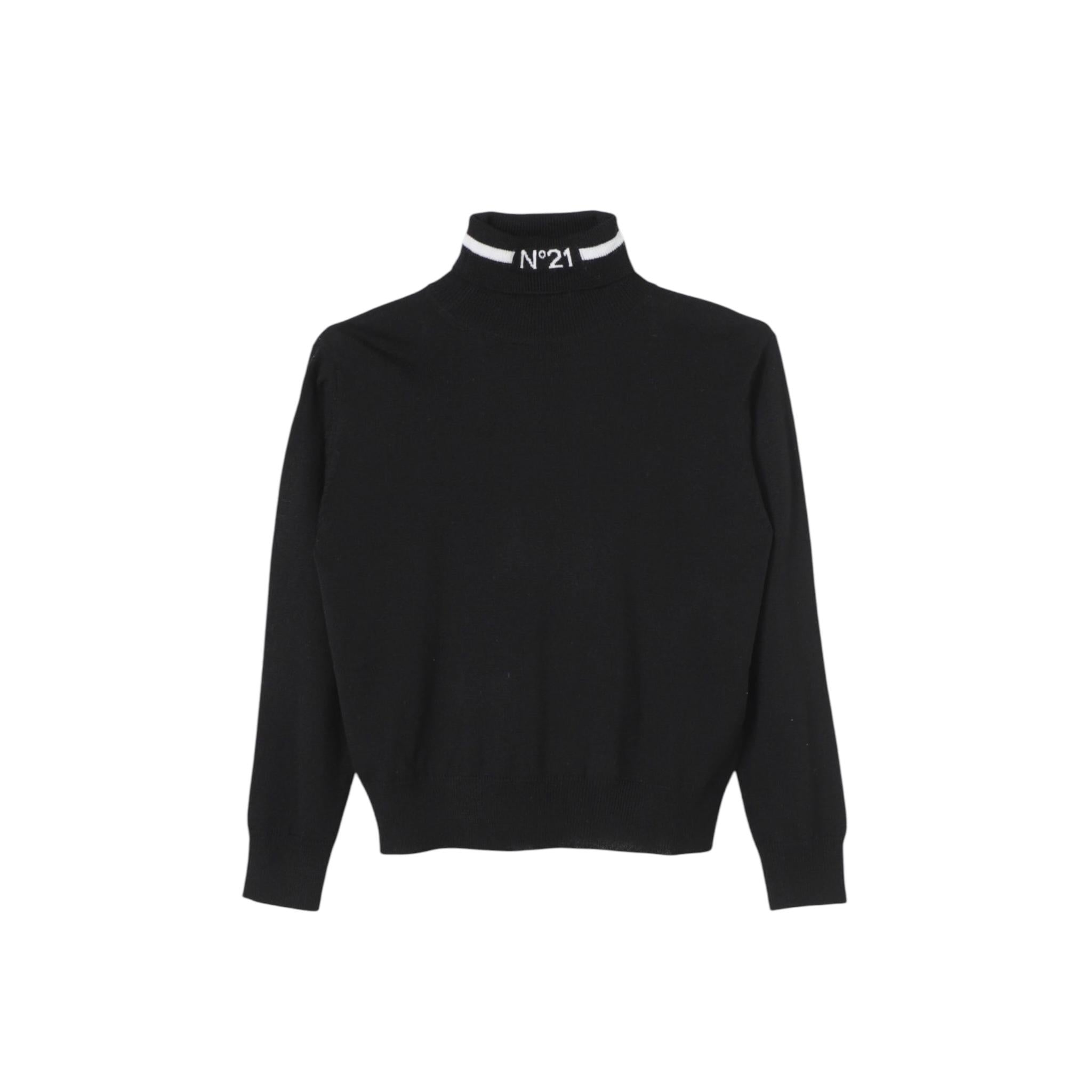 N°21 maglia modello dolcevita tinta unita con logo Nero per Bambina N2100A NERO N°21 