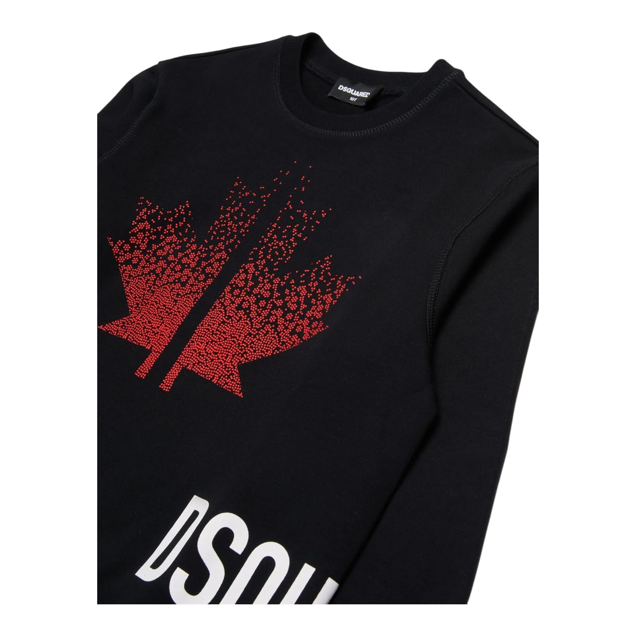 DSQUARED2 felpa chiusa girocollo tinta unita con stampa in contrasto Nero per Bambino DQ2538 NERO DSQUARED2 