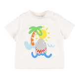 Stella Mccartney – Einfarbiges T-Shirt mit Rundhalsausschnitt und Kontrastdruck in Weiß für Neugeborene