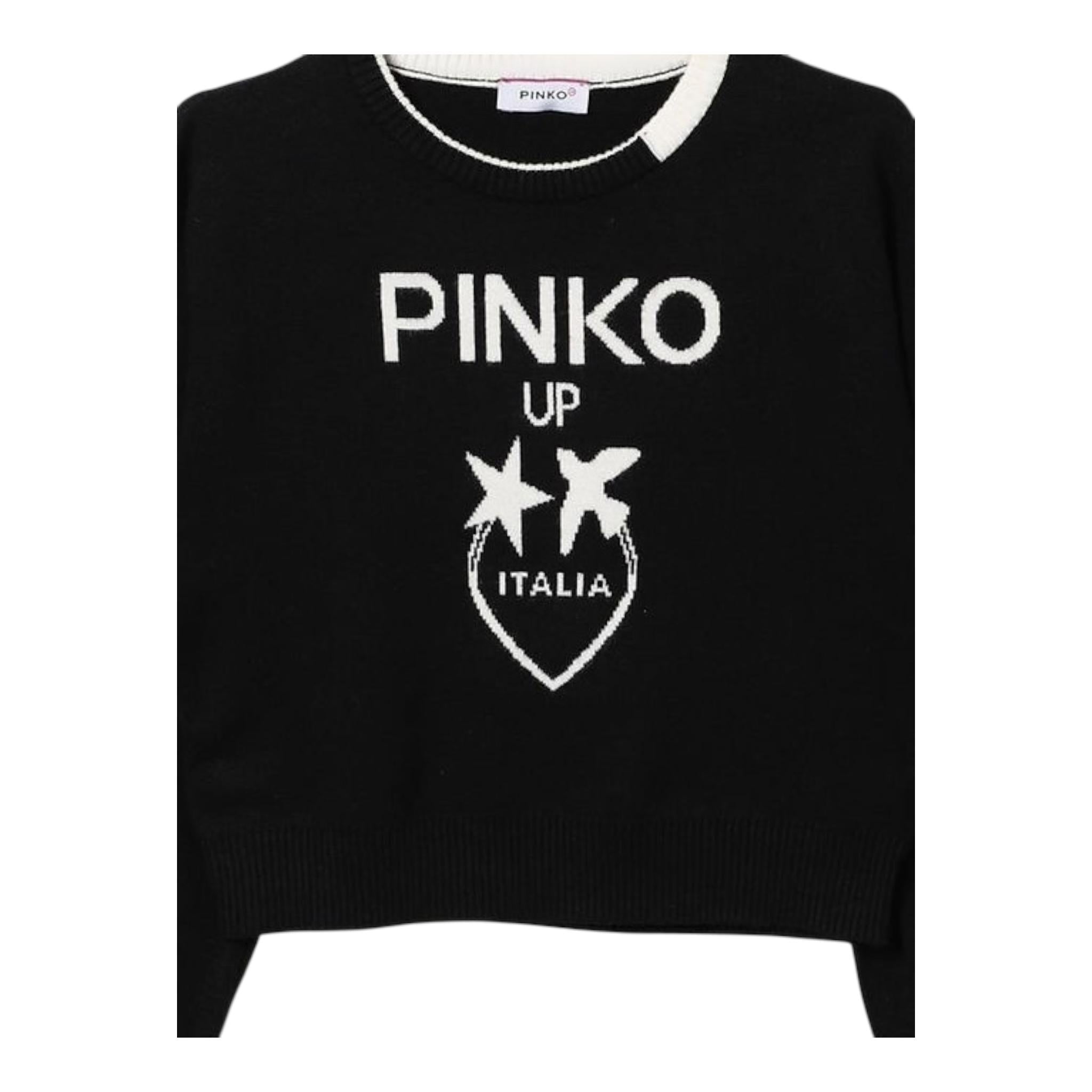 PINKO maglia tinta unita con stampa in contrasto Nero per Bambina F4PIJGJP087XXX NERO PINKO 