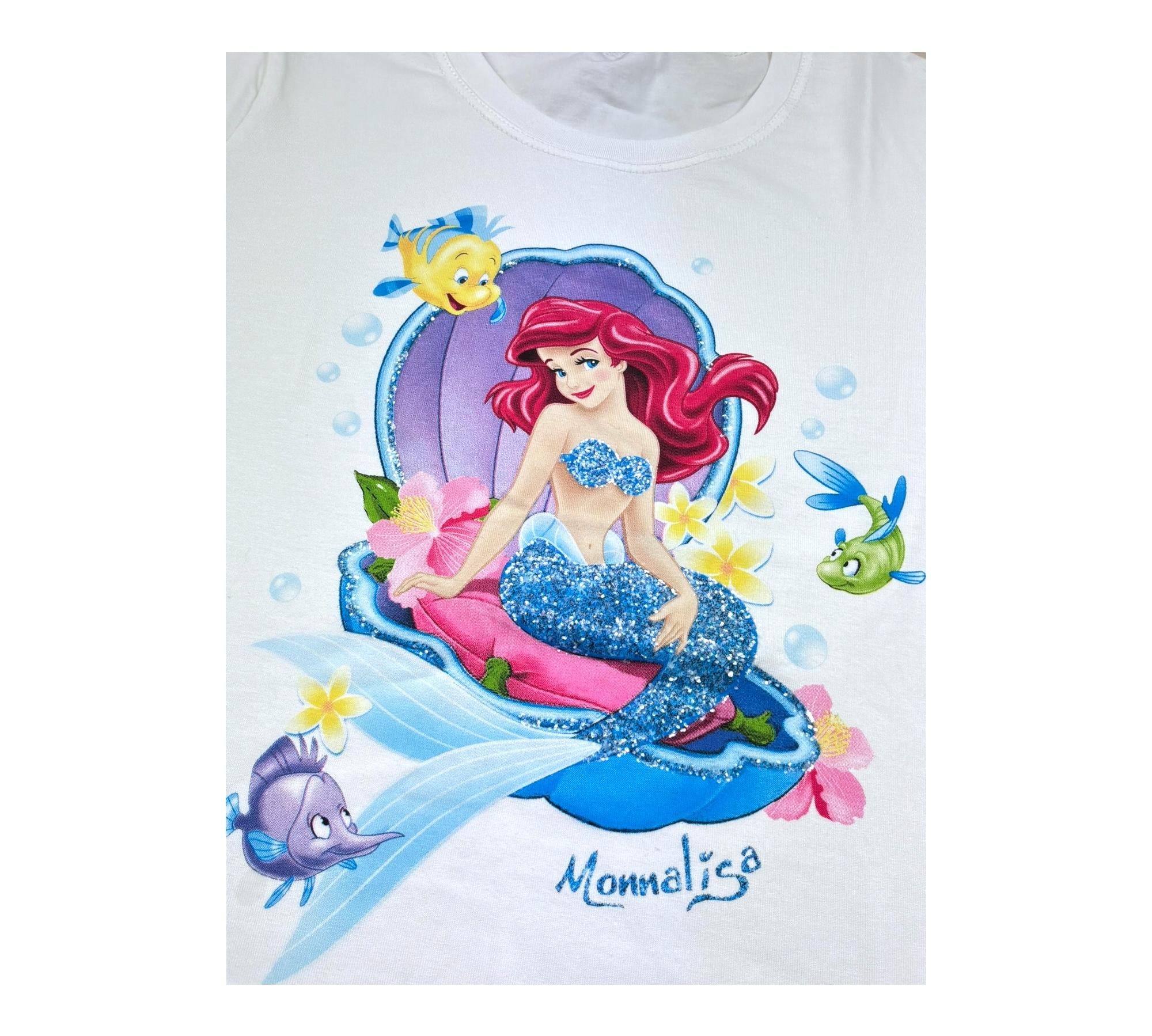 Monnalisa T-Shirt Girocollo Tinta Unita con Stampa Ariel per Bambina 113628P9 BIANCO MONNALISA 