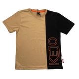 Kejo Zweifarbiges Rundhals-T-Shirt mit Logo-Print Schwarz/Biscuit für Jungen