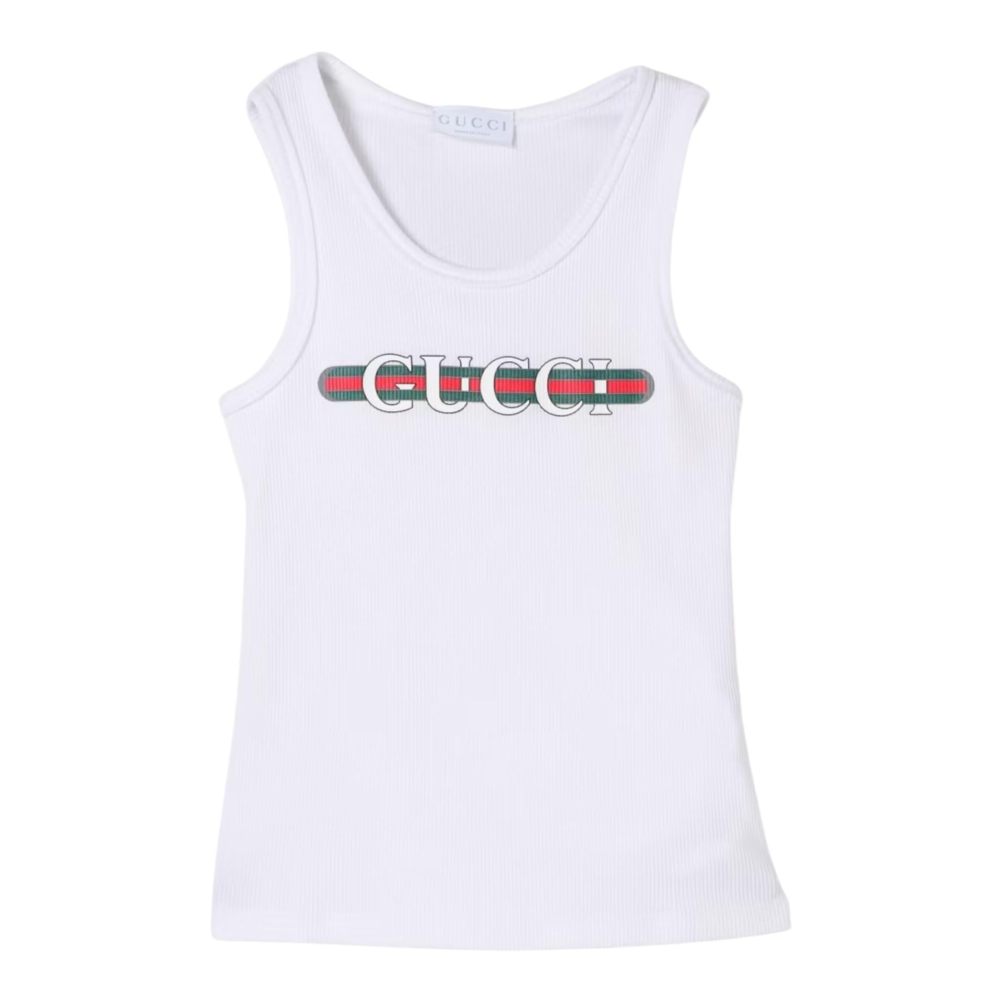 Gucci Canotta Girocollo Tinta Unita con Logo per Bambino 808717 BIANCO GUCCI 