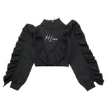 HATE LOVE maglia tinta unita collo alto con rouches Nero per Bambina OJSW00338 NERO HATE LOVE 