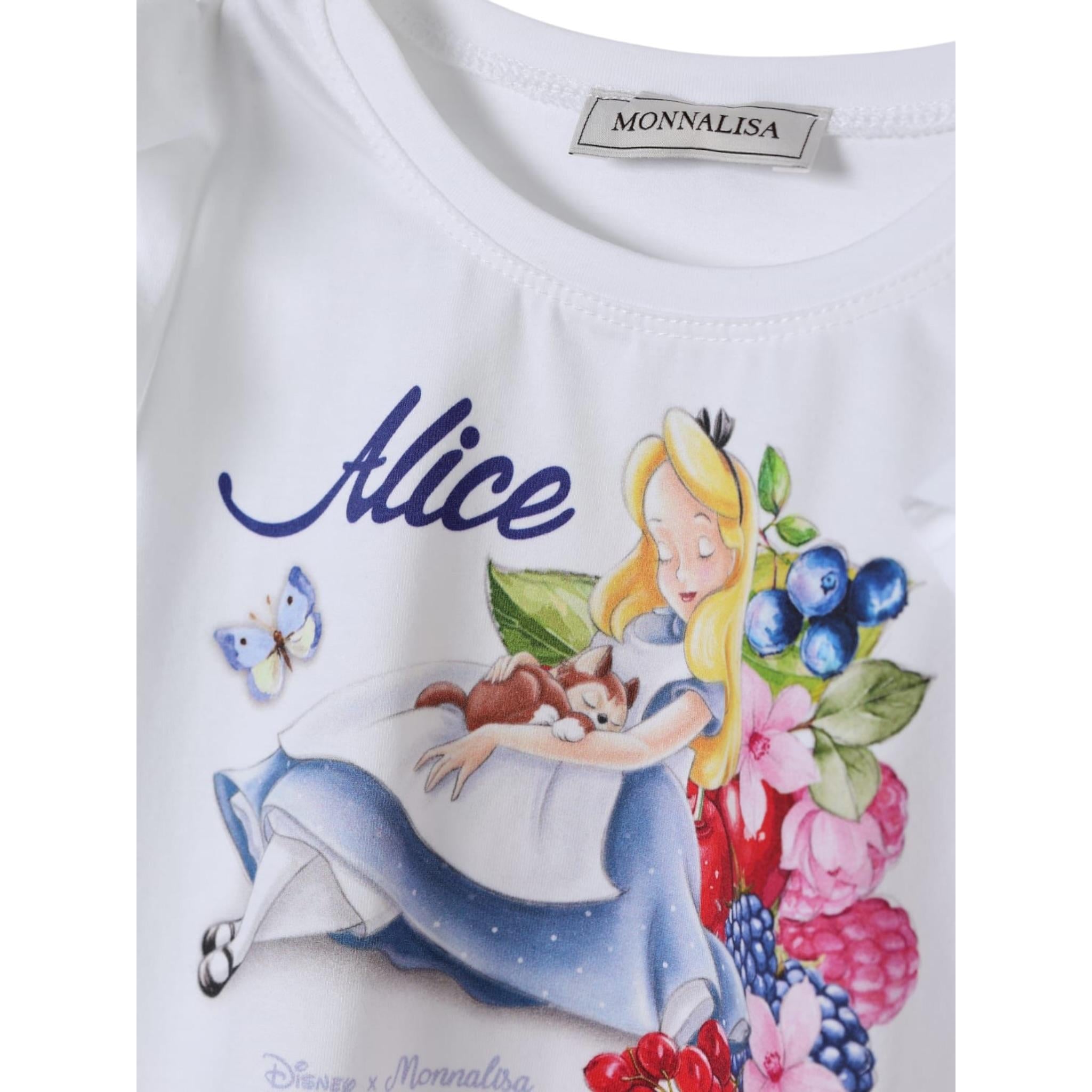 Monnalisa T-Shirt Girocollo con Stampa Brillantini E Rouches per Neonata 11E618XN BIANCO MONNALISA 