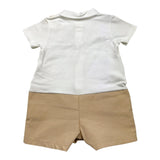 Barcellino Zweifarbiger Strampler Halbarm mit Knöpfen Weiß/Beige für Neugeborene