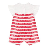 Balmain Strampler Halbarm Streifenmuster Weiß/Rot für Baby Mädchen