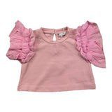 M+E‘ Einfarbiges T-Shirt mit Rundhalsausschnitt und rosa Rüschenärmeln für Baby-Mädchen